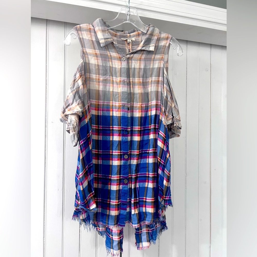 Cold shoulder button up shirt